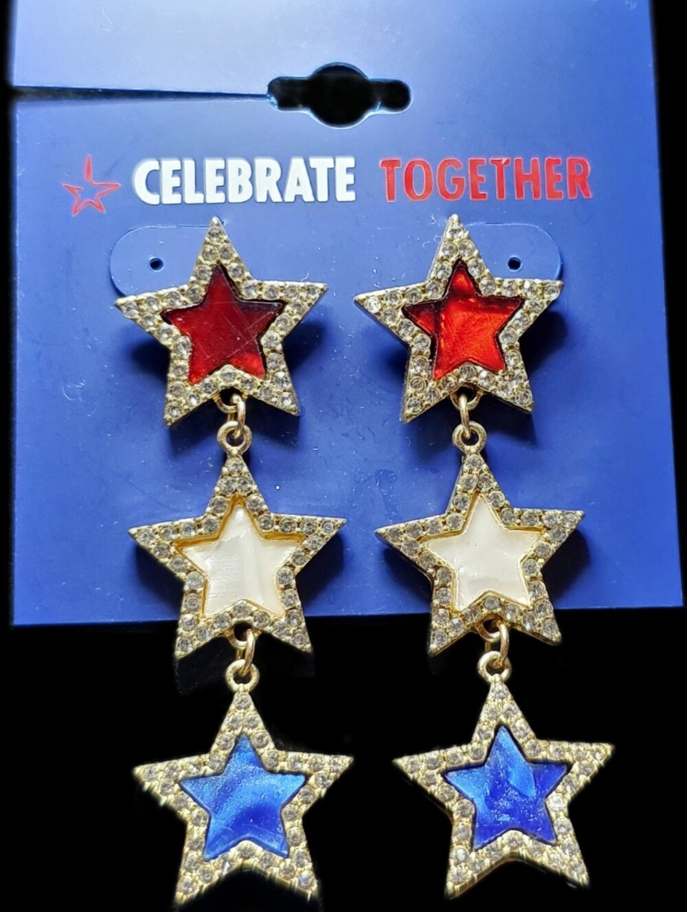 Triple Star Dangle Earrings - Red, White, Blue